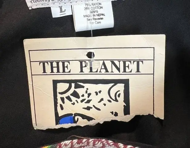 The Planet Maxi Dress Large Black Multicolor Nepal Gauze Peasant Hippie Boho New