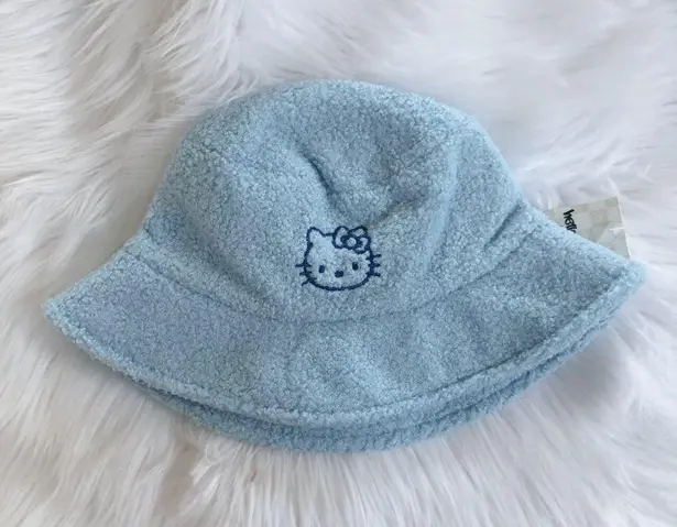 Hello Kitty light blue faux shearling bucket hat, brand new with tags