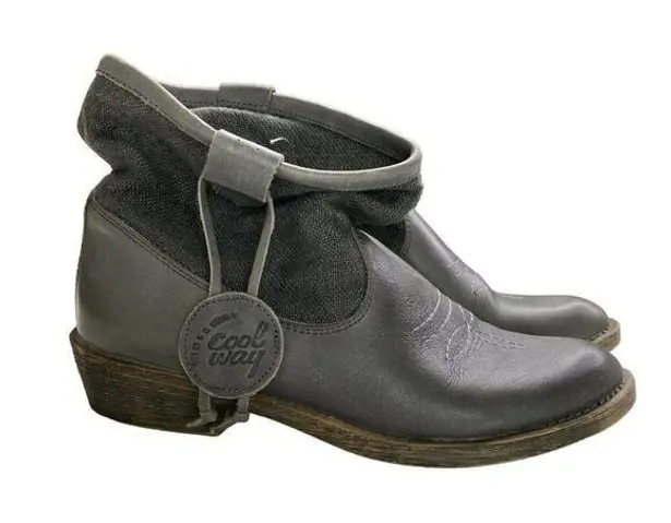 Coolway Noa Gray Leather Linen & Textile Boho Ankle Boots Womens US Size 7 EU 38