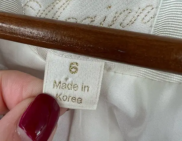 McGinn light pink tweed woven blazer jacket silver chain detail fringe size 6