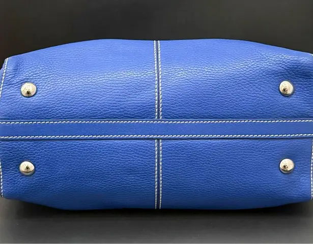 TOD’S Blue Pebbled Leather Contrast Stitch Button Snap Closure Satchel Crossbody