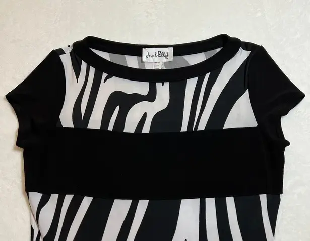 Joseph Ribkoff Round Neck Stripe Tropical Zebra Print Dress Size 10 Colorful