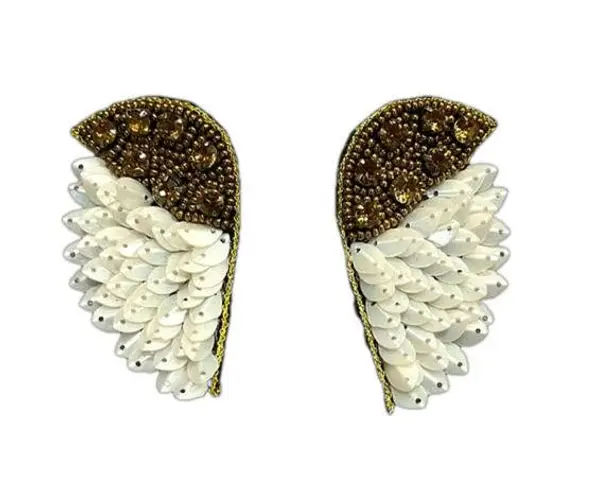 Angel wing statement earrings sequins beaded felt