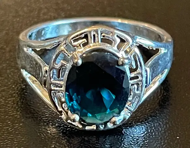 Blue sapphire silver plated ring size 9