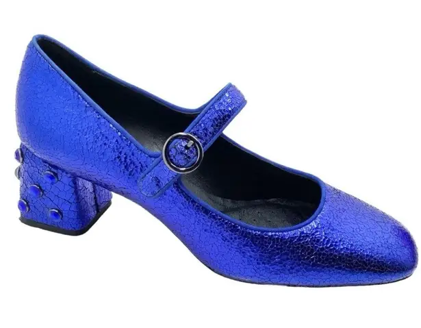 Geox Respira Metallic Blue Mary Jane Block Embellished Jewel Block Heel 37.5 7