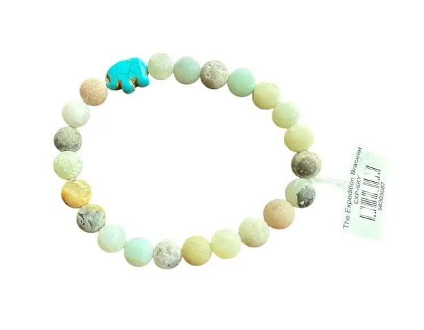 NEW FAHLO The Expedition Bracelet Sky Stone & Turquoise Beads Tracks an Elephant