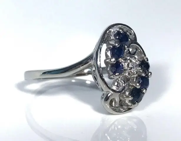 14KT SOLID WHITE GOLD DIAMOND & SAPPHIRE VINTAGE .64 TOTAL CARAT RING