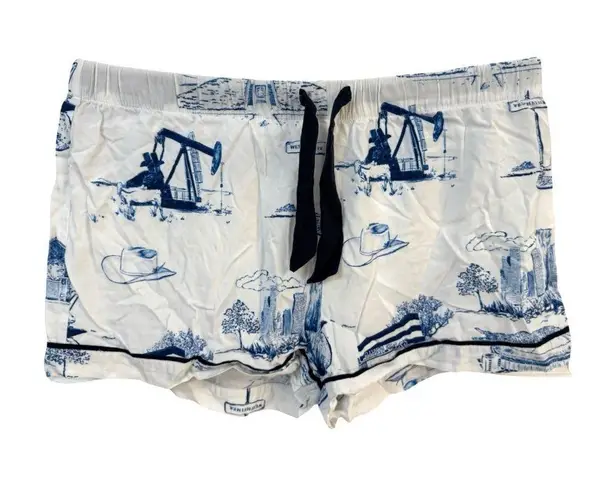 Katie Kime Large Houston Toile Pajama Shorts White Blue Texas Loungewear Cozy