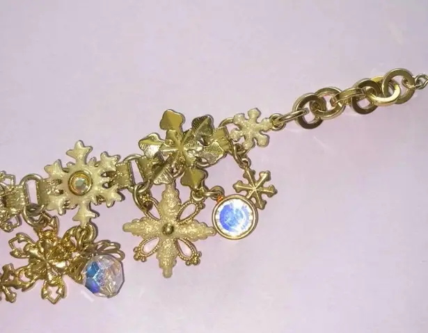 Kirks Folly 'Flurries' Snowflake Charm Bracelet & Earrings Gold