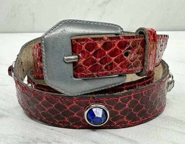 Vintage Damask Accessories NY Red Snake Skin Jeweled Belt Size S