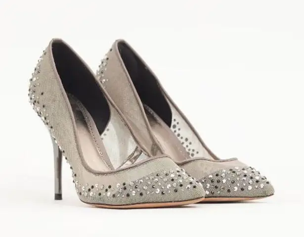 Bourne Samantha Embellished Rhinestone Mesh Pointed Pump Heels Silver Women's 38 Size 8