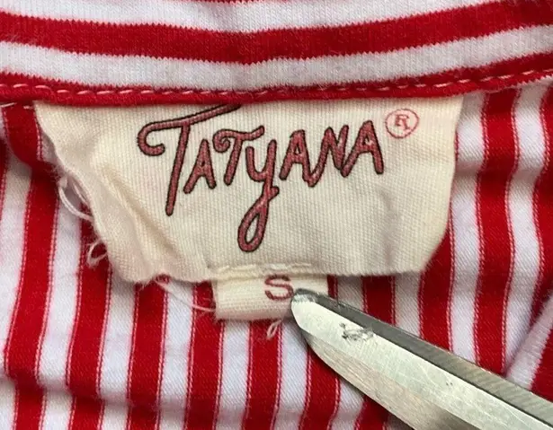 Tatyana Top Cherry Red White Vertical Striped Bow Detail Keyhole Puff Sleeve