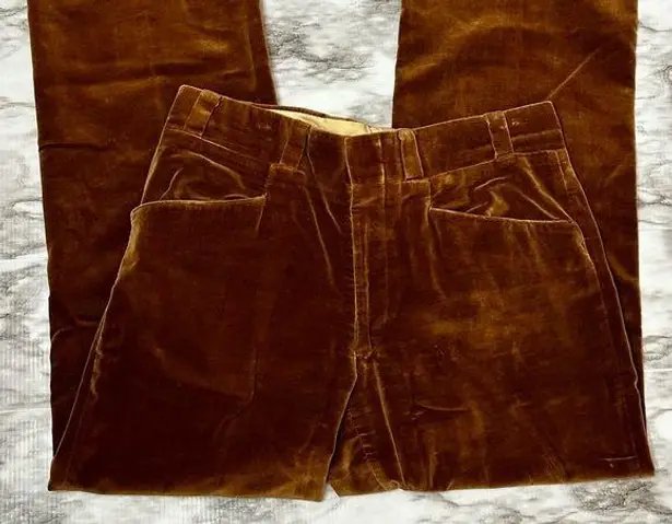 Vintage Brown Velvet Pants 60s 70s Unisex Sz 34x31 Bohemian Hippy Flower Power
