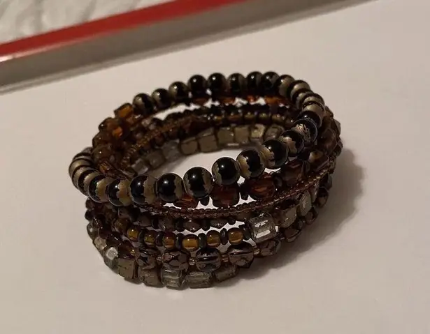 Large Chunky Stretchy Spiral Bracelet Beaded Dark Multi Colors