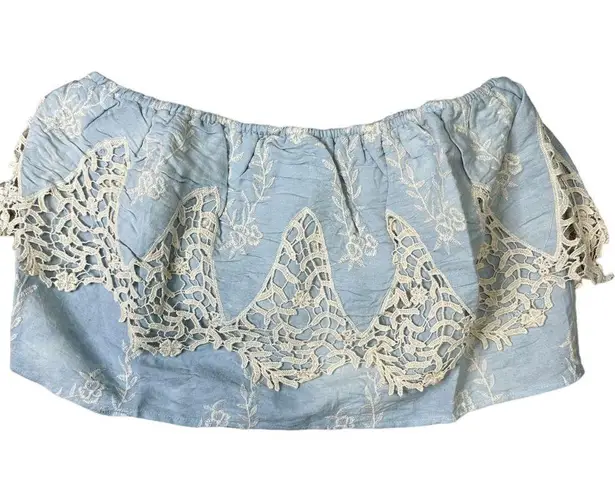 Sans Souci Baby Blue Embroidered Lace Tube Top Small