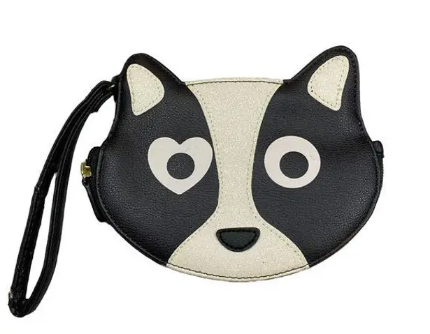 Betsey Johnson  Black and White Dog Puppy Wristlet Pouch Coin Purse Novelty Bag