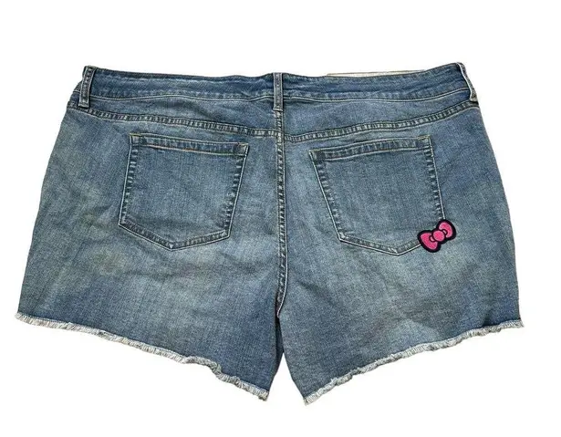 Sanrio Hello Kitty Plus Size Denim Shorts Y2K Style 22 Pink Kitty Patches Blue