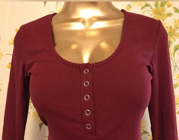 Long sleeve Rib Henley top marron size S
