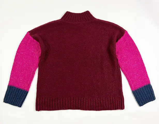 Michael Stars NEW Grete Colorblock Knit Mockneck Pullover Sweater Pink Burgundy