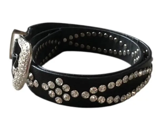 Black Faux Leather Western Belt Rhinestone Studded Bling Buckle Cowgirl Style