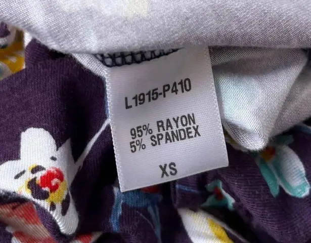 Loveappella Faux Wrap Floral Top Size XS Blue Purple Colorblock Stretch Tie Boho