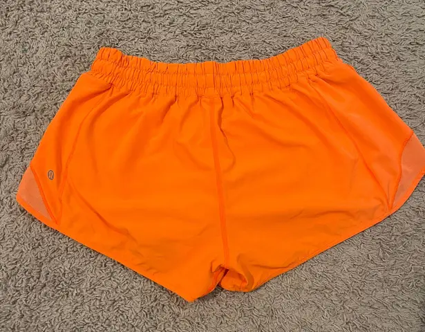 Lululemon Neon Orange 2.5 Hotty Hot Shorts