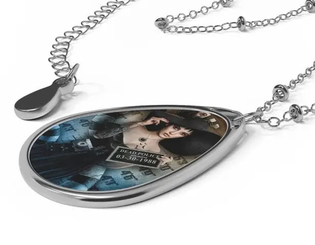 Handmade Gothic Mugshot Teardrop Pendant Necklace Dark Aesthetic Jewelry