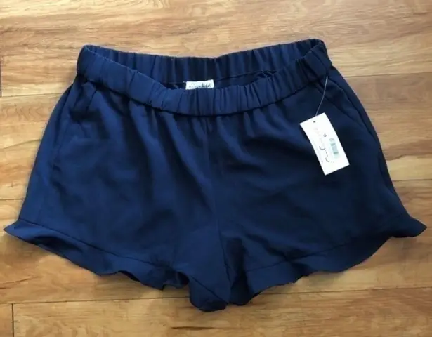 Maison Jules New Navy Blue Stretch Ruffle Shorts