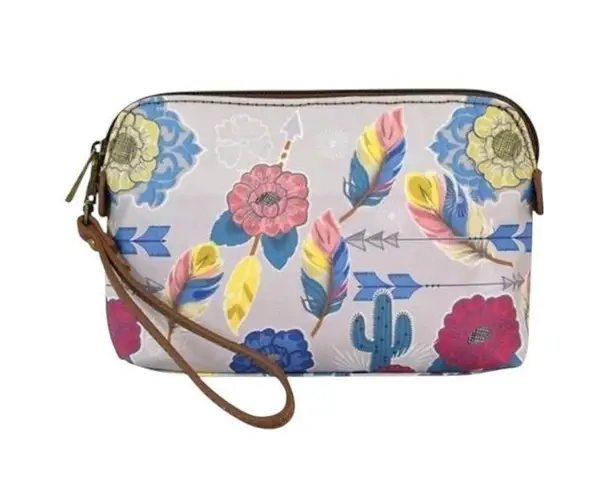 NWT! Catchfly Studio Floral and Animal Print Wristlet Essential Pouch Blue