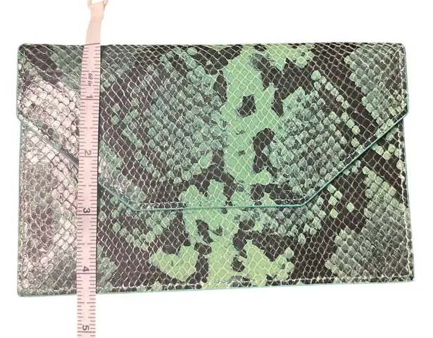Henri Bendel Green Snakeskin design envelope pouch