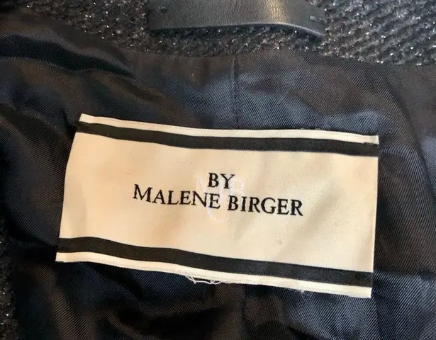 By Malene Birger Tweed Blazer Black Jacket Chic Metallic Gold Flecks Zip Front 8