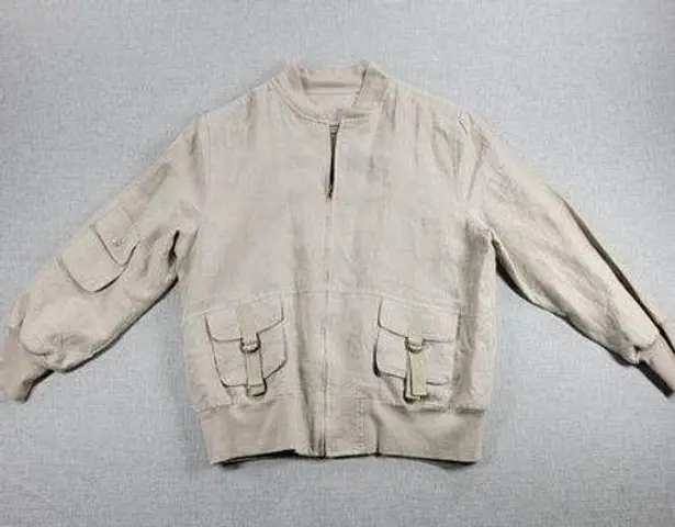 Richard Malcolm Womens Bomber Jacket Size S Cream Linen Zip Up Utility Cargo