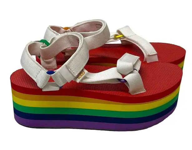 Teva NEW  Flatform Universal Striped Sandals Women's 8 Rainbow Pride White