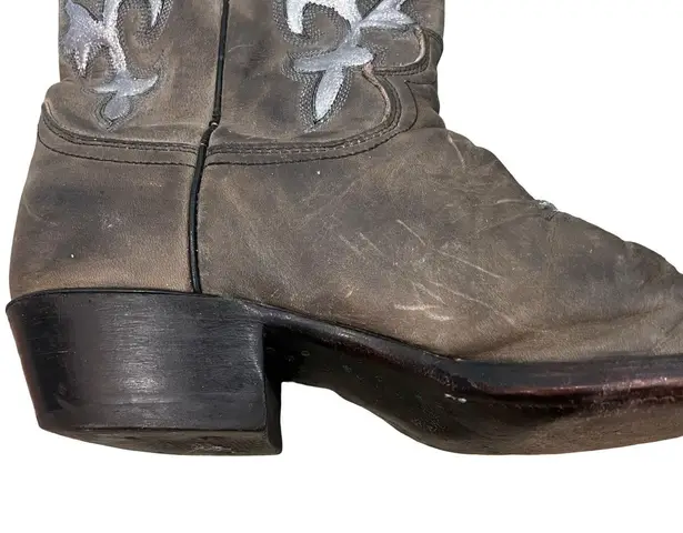 Justin Boots Justin Brown SIlver Leather Western Cowboy Boots Men's sz 7.5 D Women's size 9.5