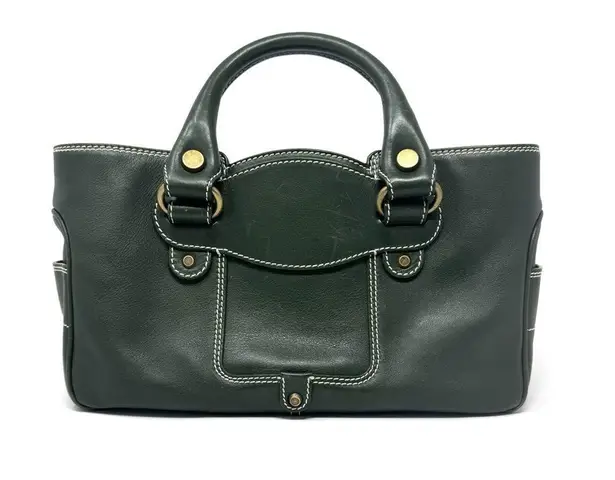 CELINE Boogie Bag Vintage Green Leather Top Handle Handbag