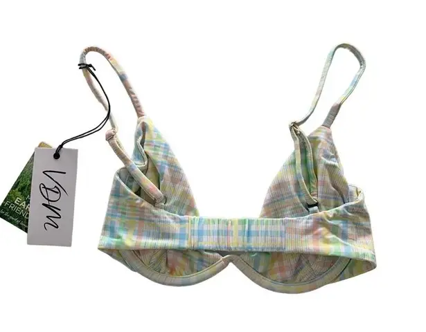 VDM Revolve Isla White Pastel Plaid Print Underwire Swimwear Bikini Top Sm