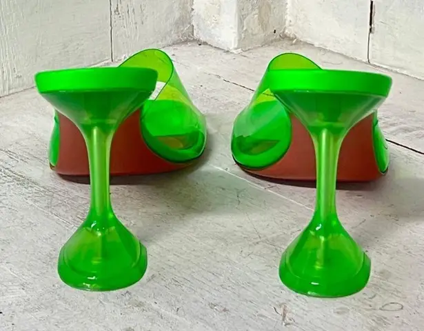 Amina Muaddi Lupita PVC Slip On Spool Heel Mules Sandal Fluo Green Women Size 40