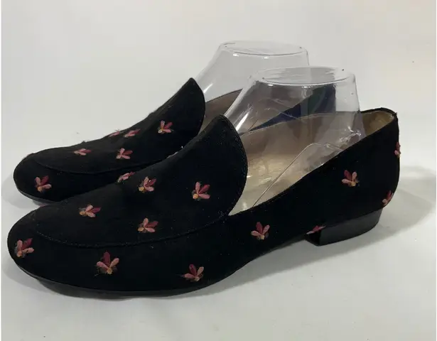 Circus by Sam Edelman Women's Embroidered Suede Loafer Flats Black & Pink Sz 9.5
