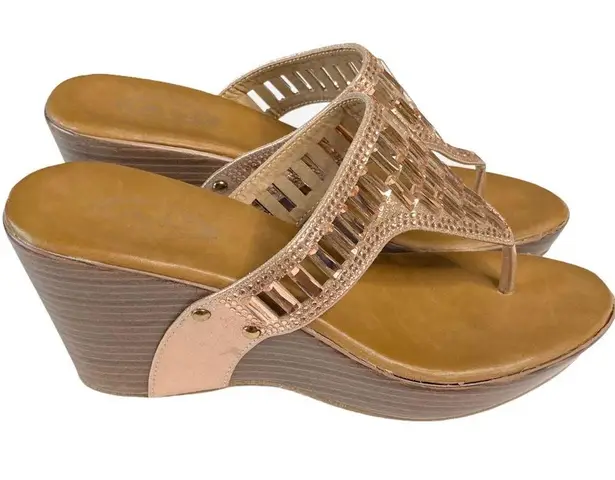 Italina ☻︎ Sparkly Baguette Crystal Wedge Heel Sandals Shoes ☻︎ Rose Gold ☻ 7.5M