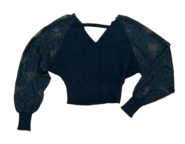 En Crème Black Lace Back Sleeve Sweater Top Whimsigoth Sz S Fairycore NEW Smock