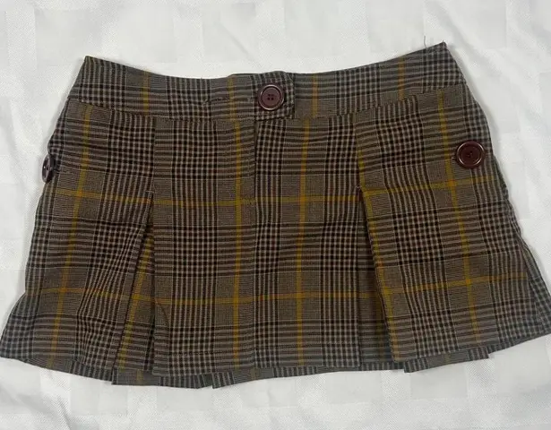 Xhilararanation Womans size 9 Brown plaid mini skirt with buttons Y2K 2000'S