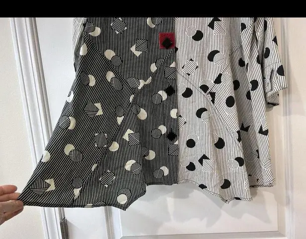 Ali Miles Womens M Tunic Blouse Top Geometric Lagenlook Black Size M