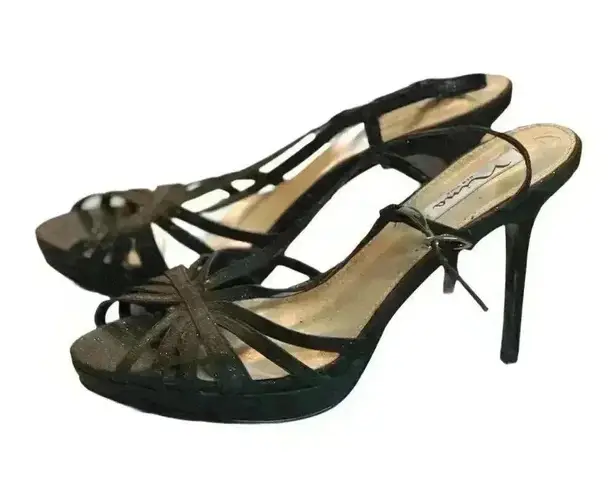 Nina New York Women's Black Glitter Strappy Sandals Size 8.5 Party