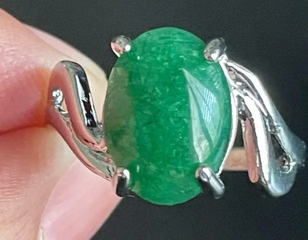 Green jade S925 silver women ring size 10