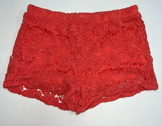 Bethany Mota Womens Crochet Shorts Size S Coral Orange Floral Boho Y2K Shorty