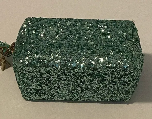 Mini Glitter Top Zip Pouch With Eiffel Tower Charm