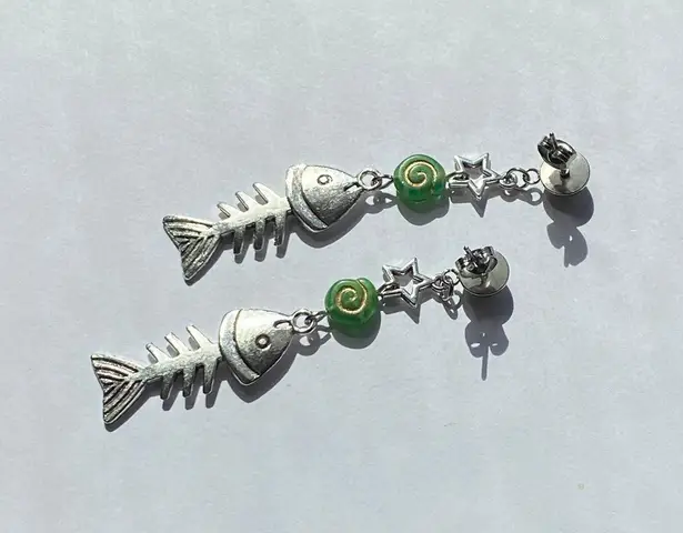 Handmade fish bone boho funky unique dangle earrings🌀🐟💙