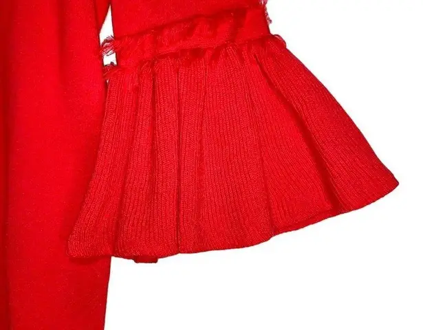 525 America Fringe Ruffle Bell Quarter Sleeve Red Knit Pullover Blouse Top