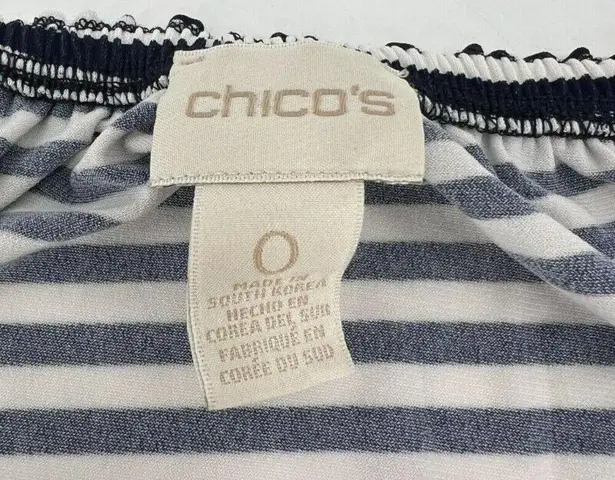 Chico's  Knit Kit Stripe Off-the-Shoulder Top Nautical 3/4 Sleeve Blouse  0 (S/M)