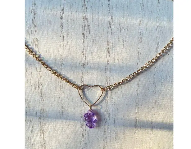 Hello Kitty gold heart choker purple  charm - Image 2